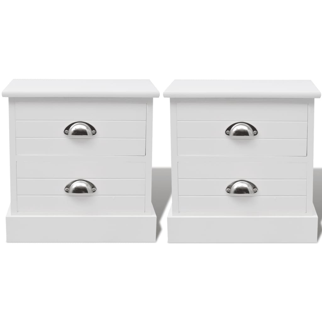 French Style Bedside Cabinets, 2 pcs, Wooden, White
