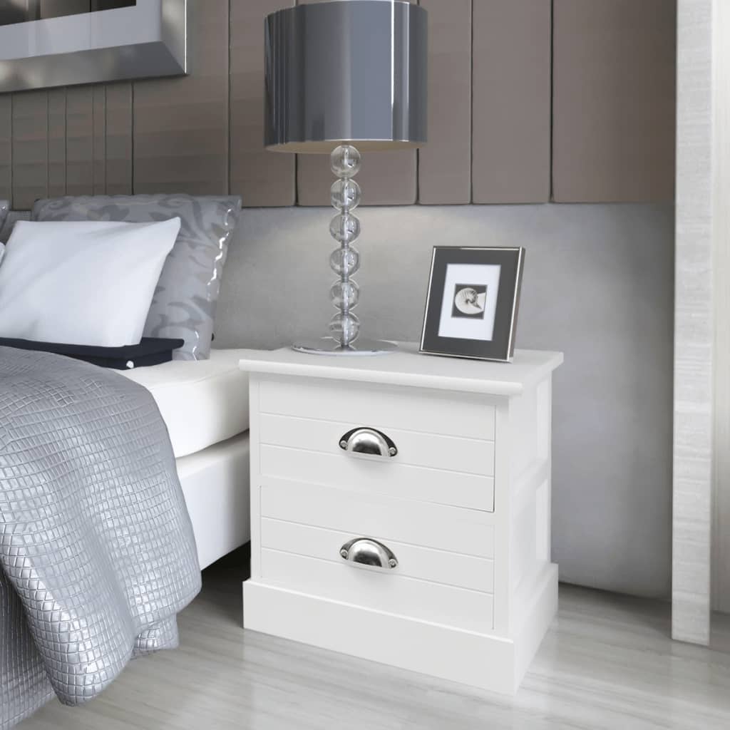 French Style Bedside Cabinets, 2 pcs, Wooden, White