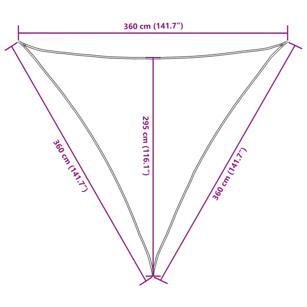 Tentas nuo saulės, oksf. aud., trikampis, 3,6x3,6x3,6m, kreminė
