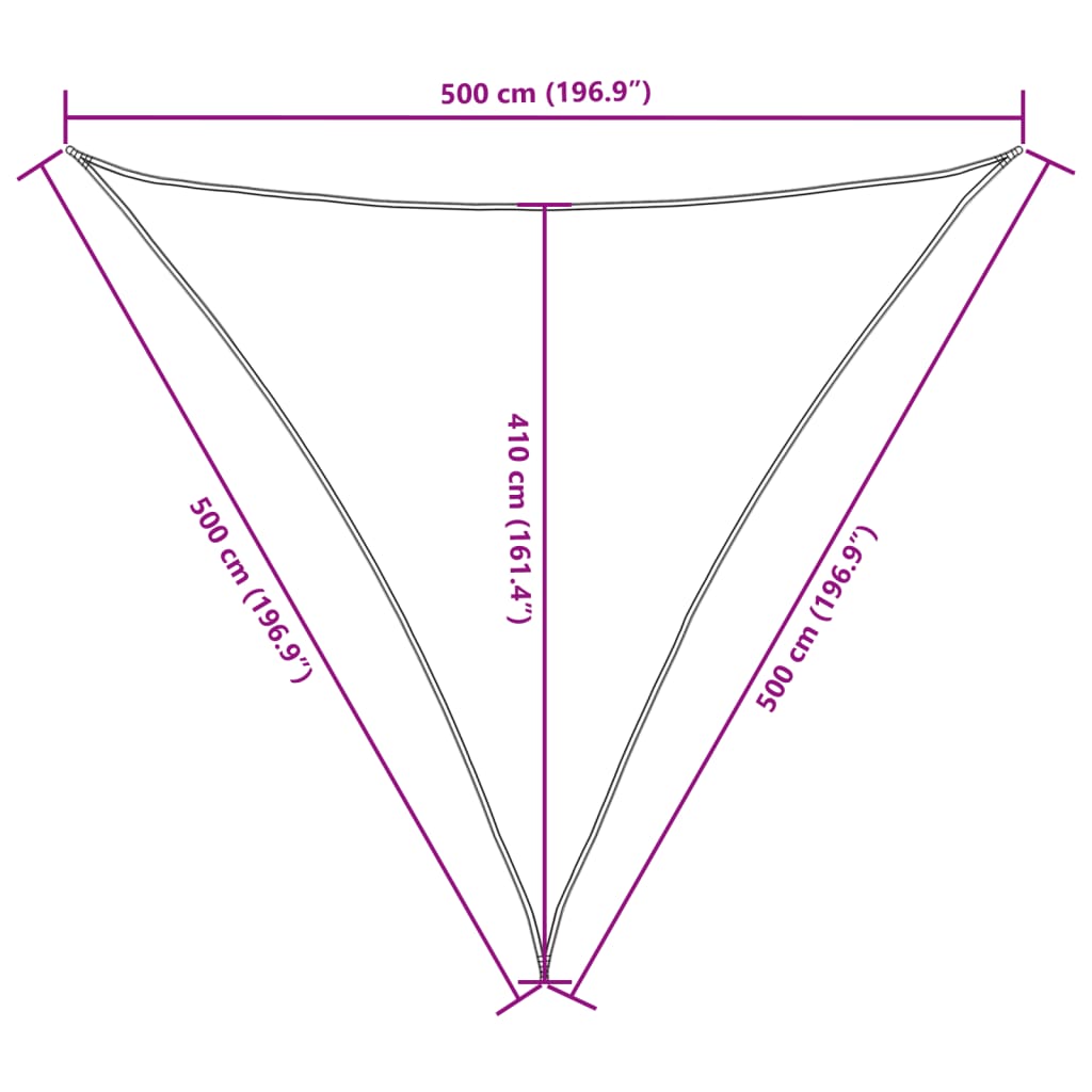 Sun sail, Oxford fabric, triangular, 5x5x5m, cream