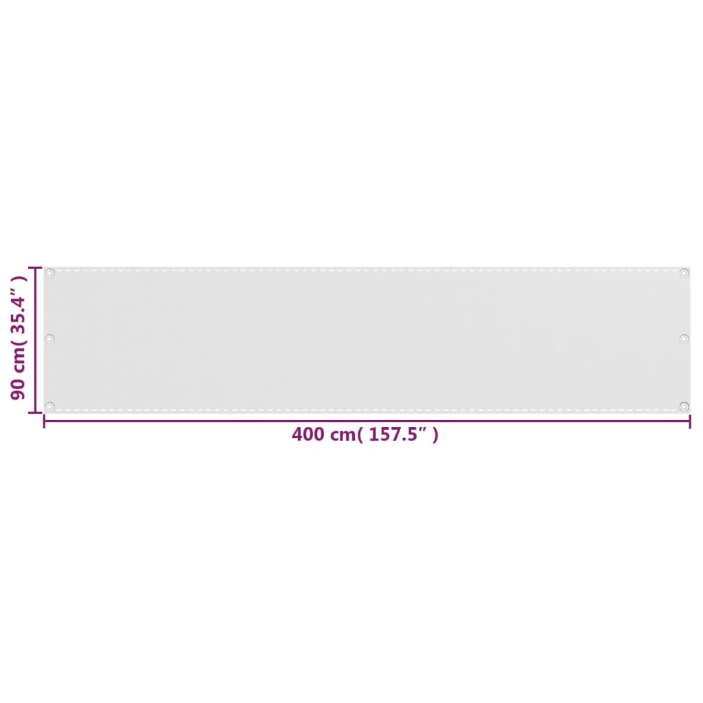 42322 vidaXL Balkono užsklanda HDPE 90 x 400 cm baltos spalvos