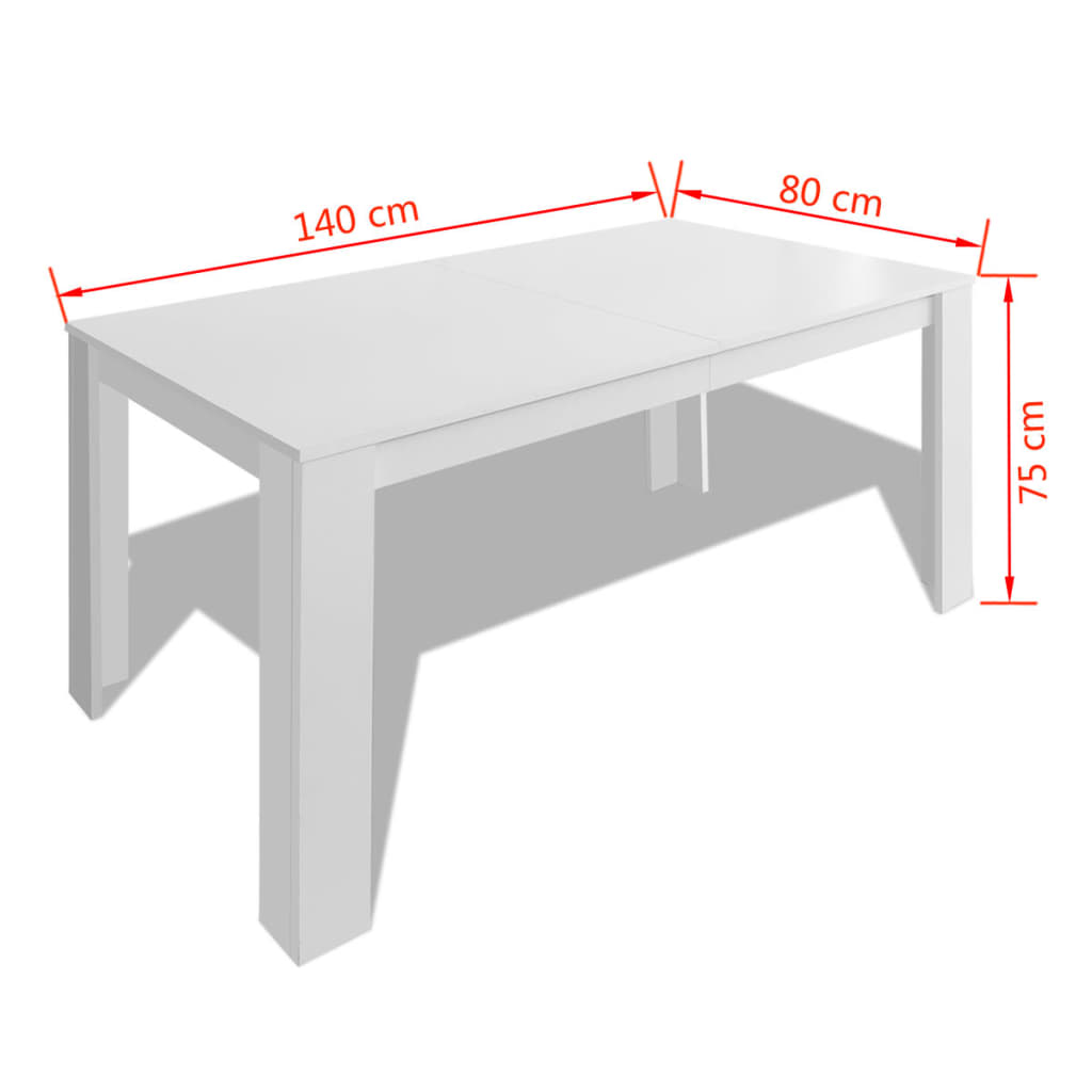 Pusdienu galds, 140 x 80 x 75 cm, balts