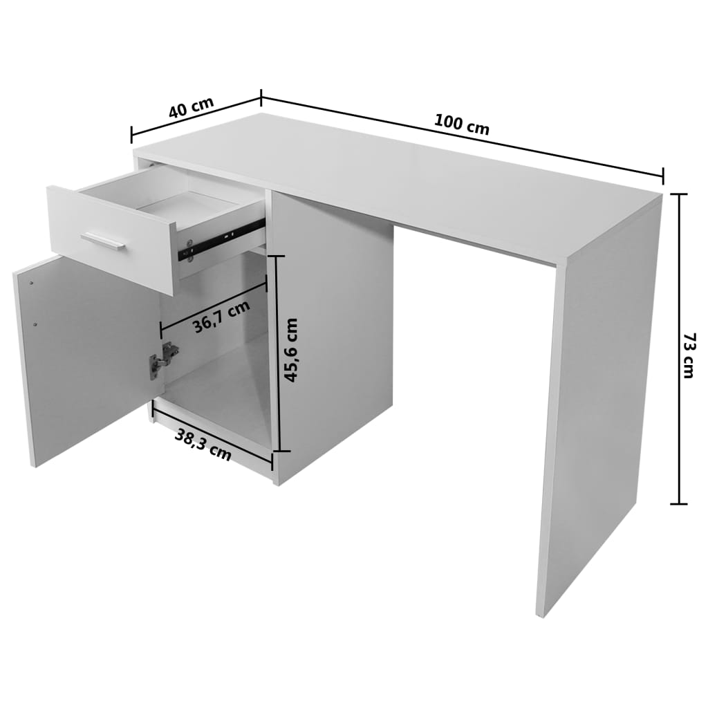 Desk with a drawer and a cupboard, white, 100x40x73 cm