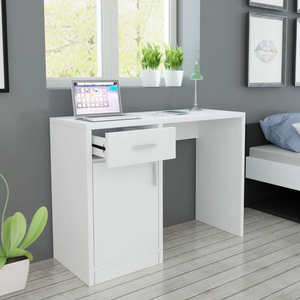 Desk with a drawer and a cupboard, white, 100x40x73 cm