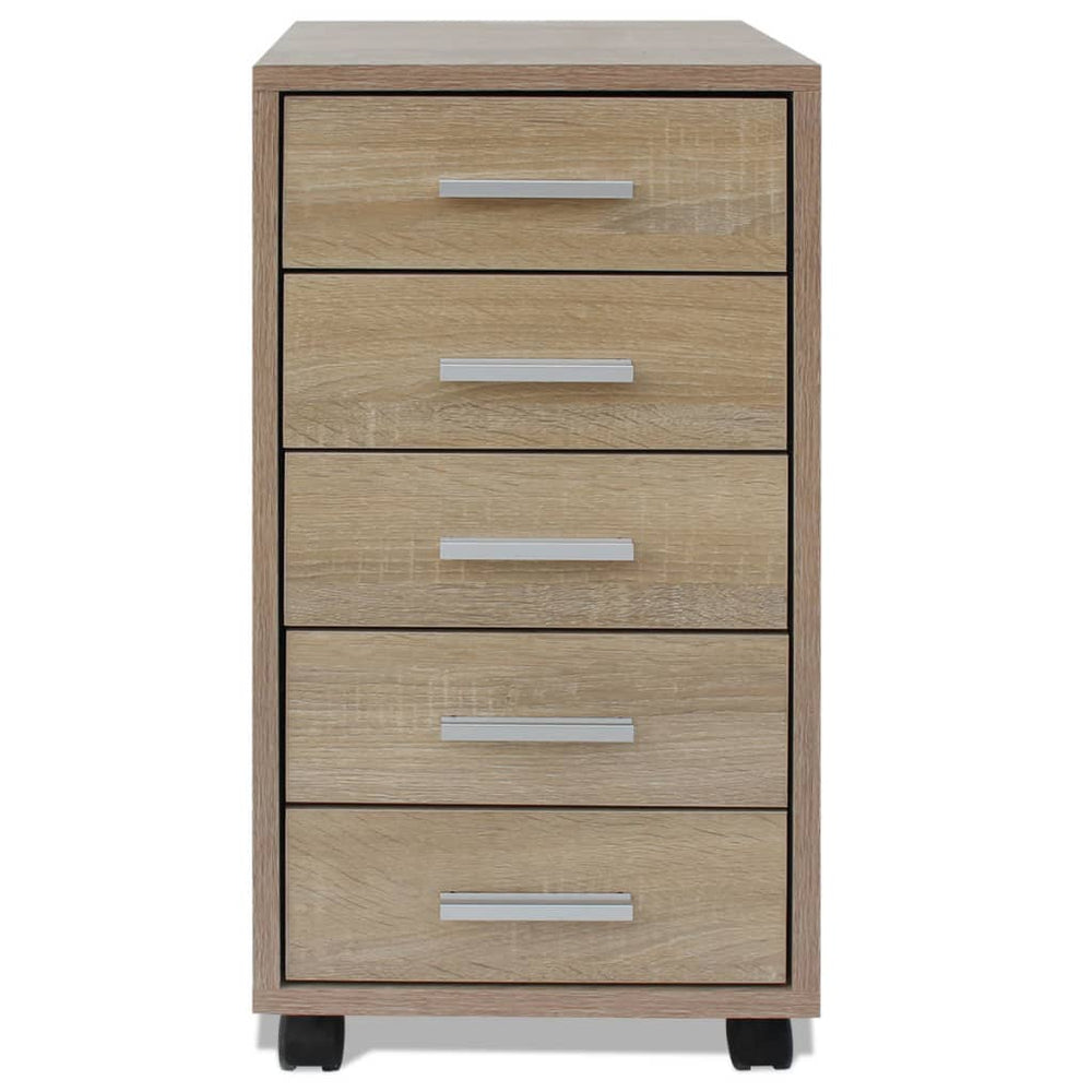 Office cabinet with 5 drawers, castors, oak