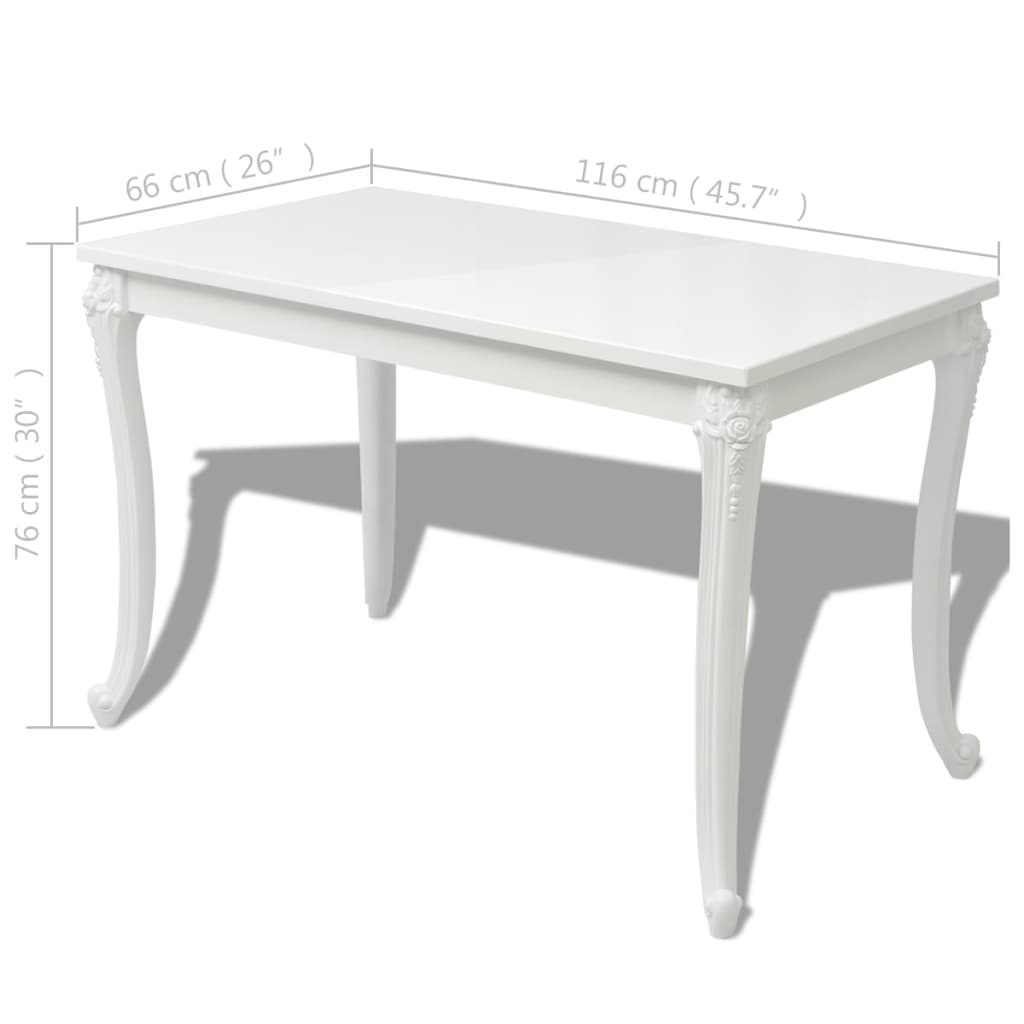 Pusdienu galds, 116x66x76cm, spīdīgs, balts