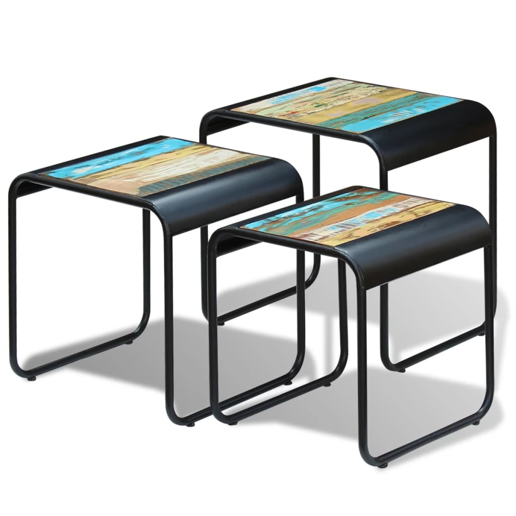 Nesting tables, 3 pcs., solid reclaimed wood