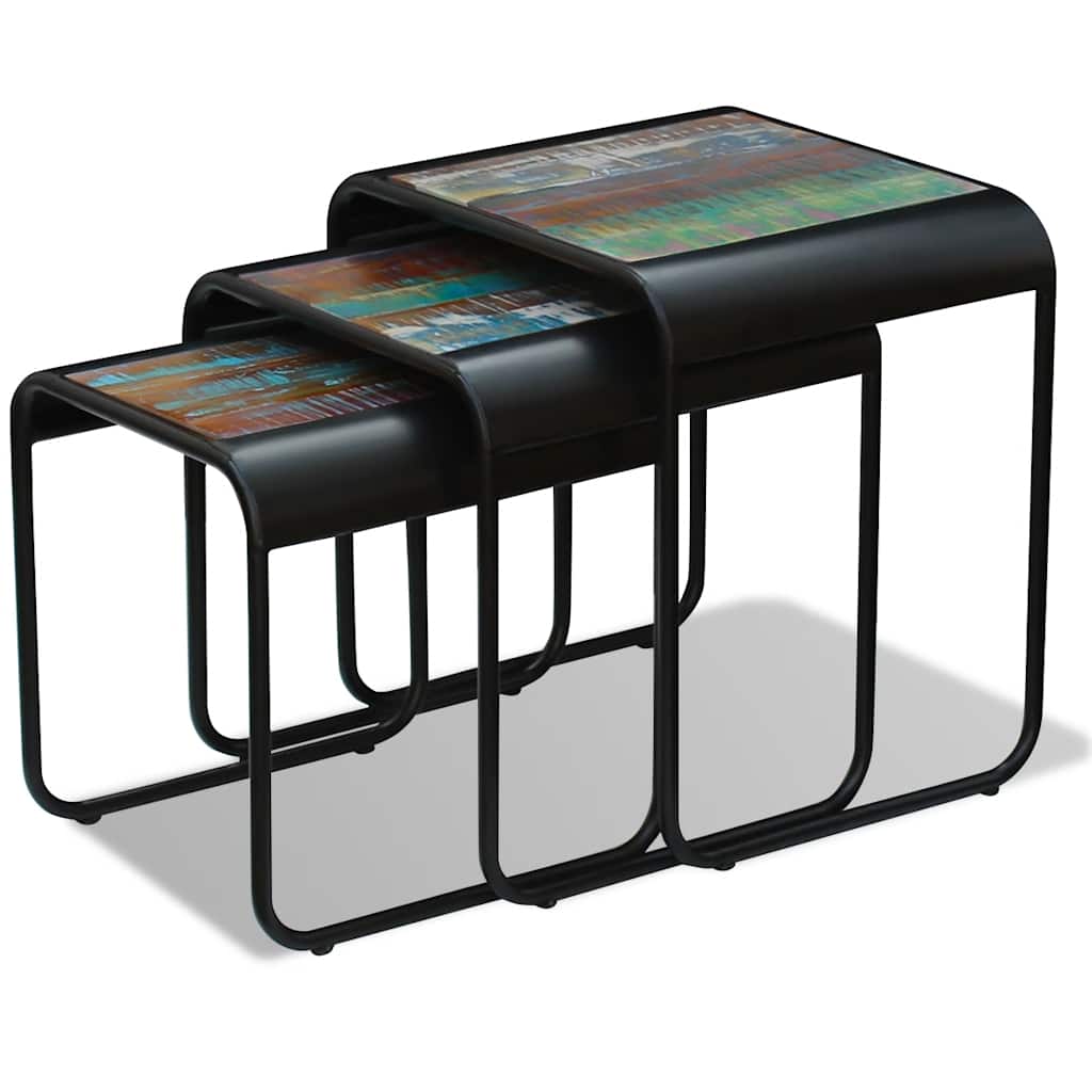 Nesting tables, 3 pcs., solid reclaimed wood