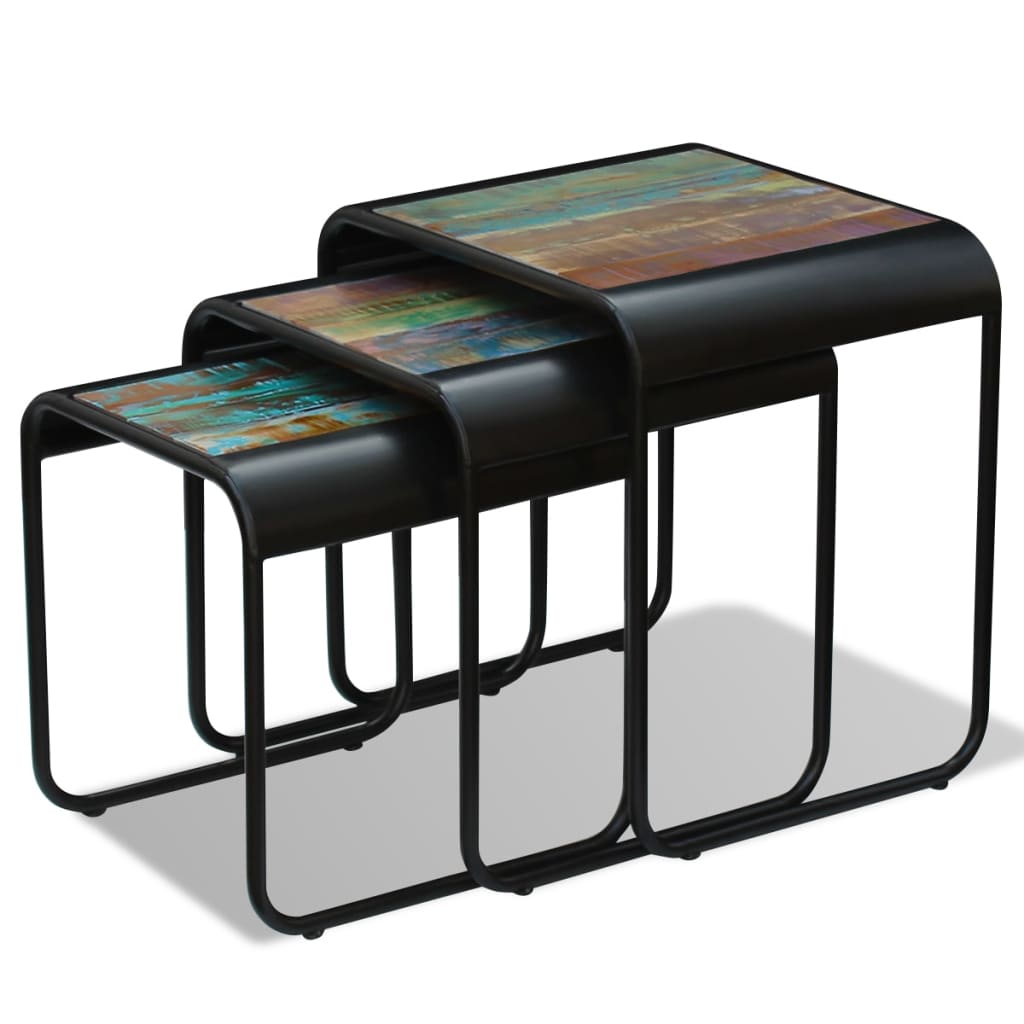 Nesting tables, 3 pcs., solid reclaimed wood