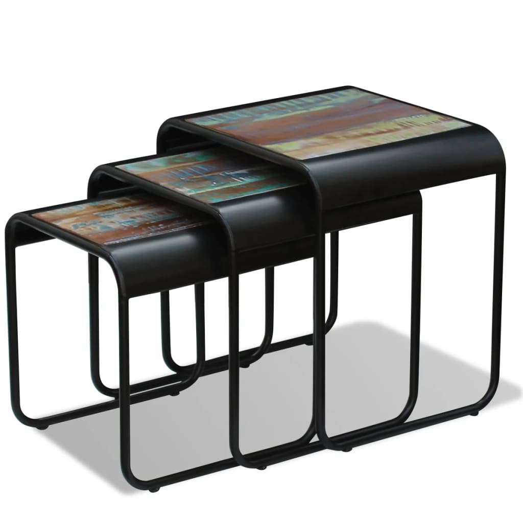 Nesting tables, 3 pcs., solid reclaimed wood