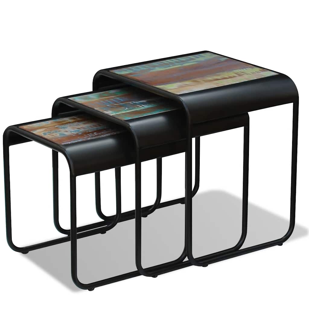 Nesting tables, 3 pcs., solid reclaimed wood