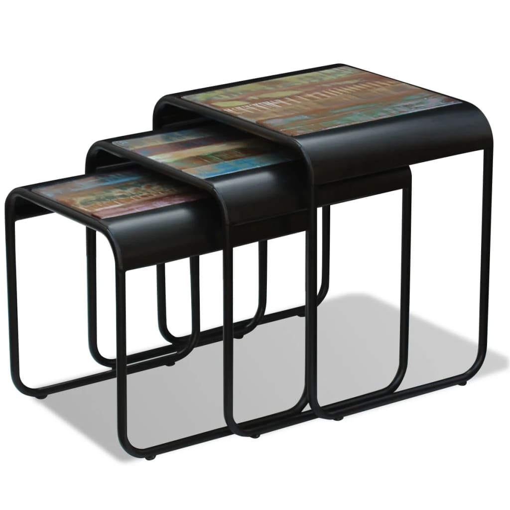 Nesting tables, 3 pcs., solid reclaimed wood