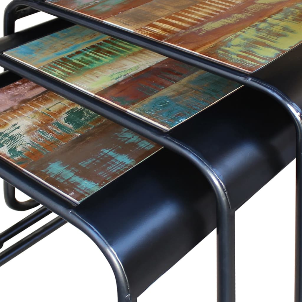 Nesting tables, 3 pcs., solid reclaimed wood