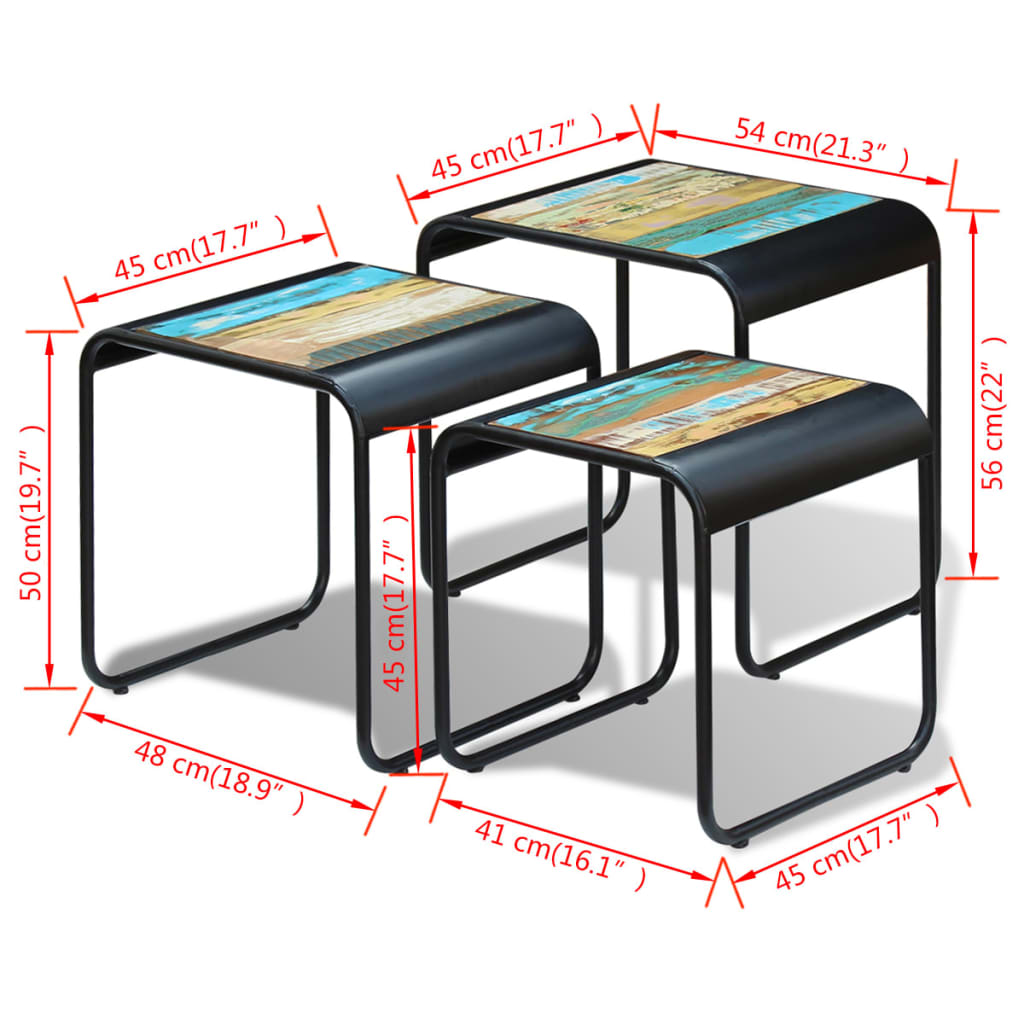 Nesting tables, 3 pcs., solid reclaimed wood