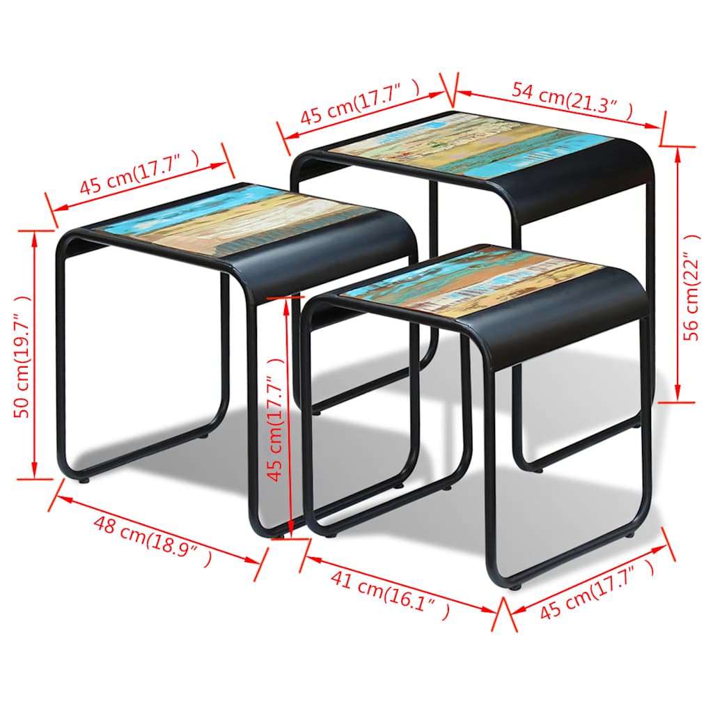 Nesting tables, 3 pcs., solid reclaimed wood