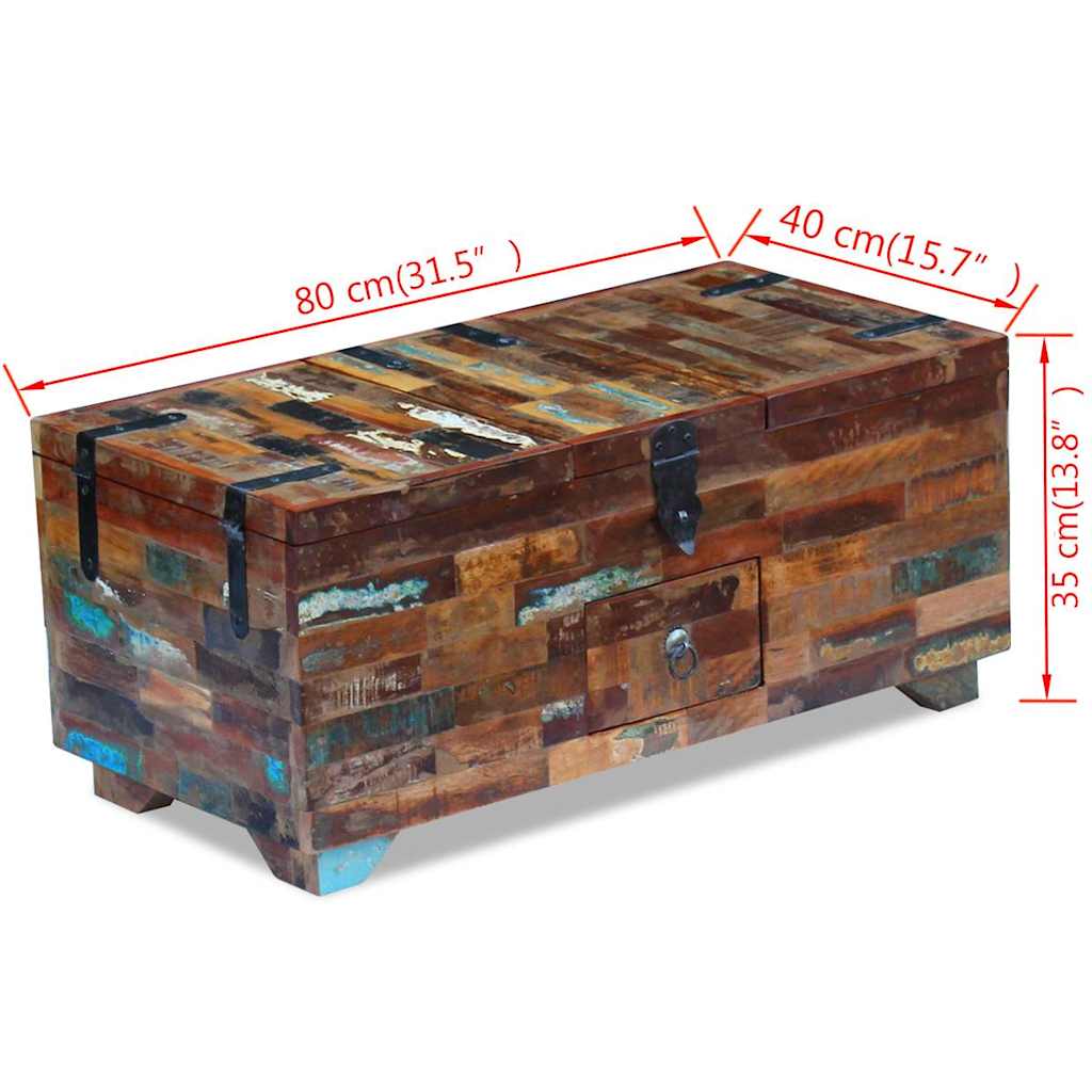 Coffee table, chest, solid reclaimed wood, 80x40x35 cm