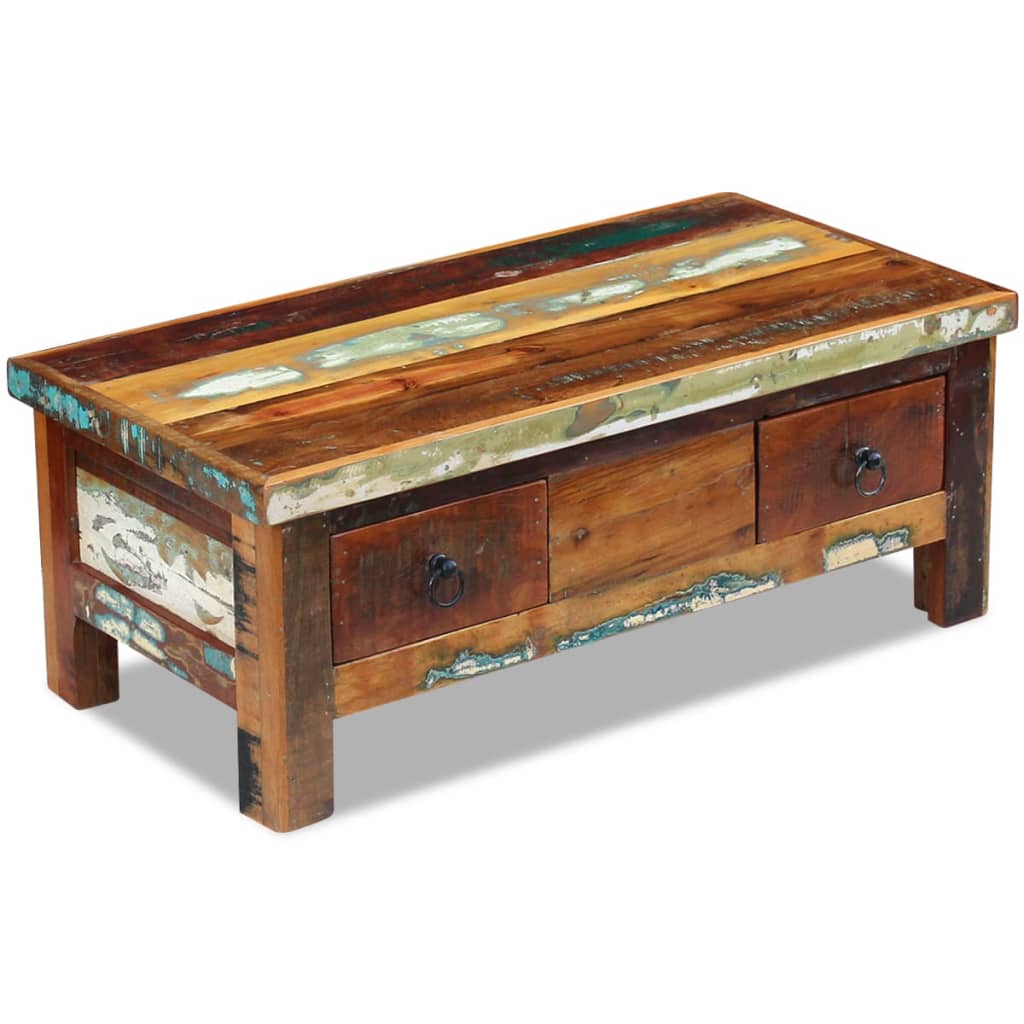 Coffee table with drawers, reclaimed wood, 90x45x35 cm