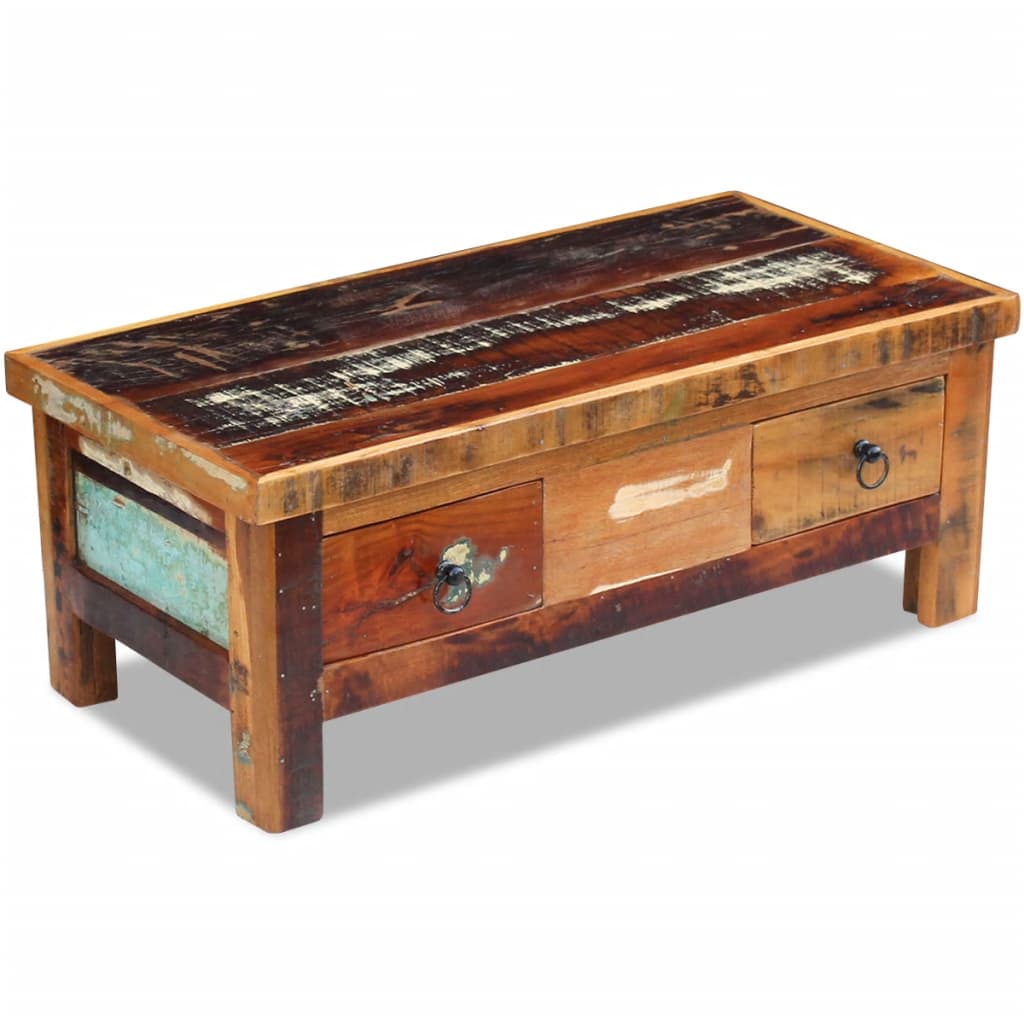 Coffee table with drawers, reclaimed wood, 90x45x35 cm