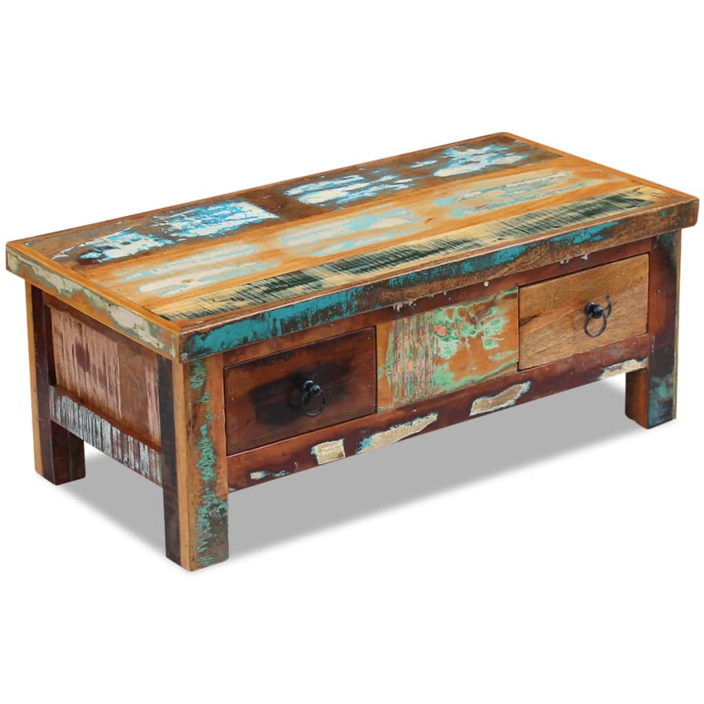 Coffee table with drawers, reclaimed wood, 90x45x35 cm