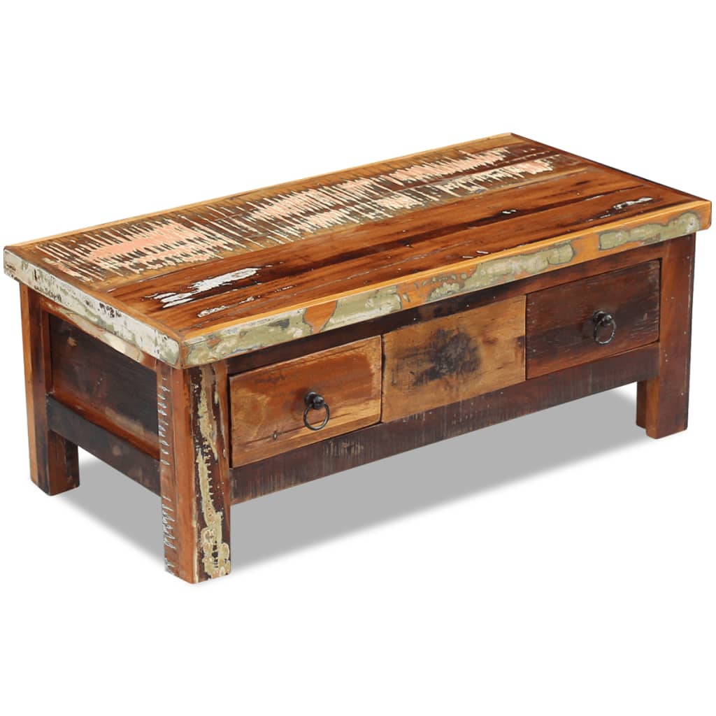 Coffee table with drawers, reclaimed wood, 90x45x35 cm