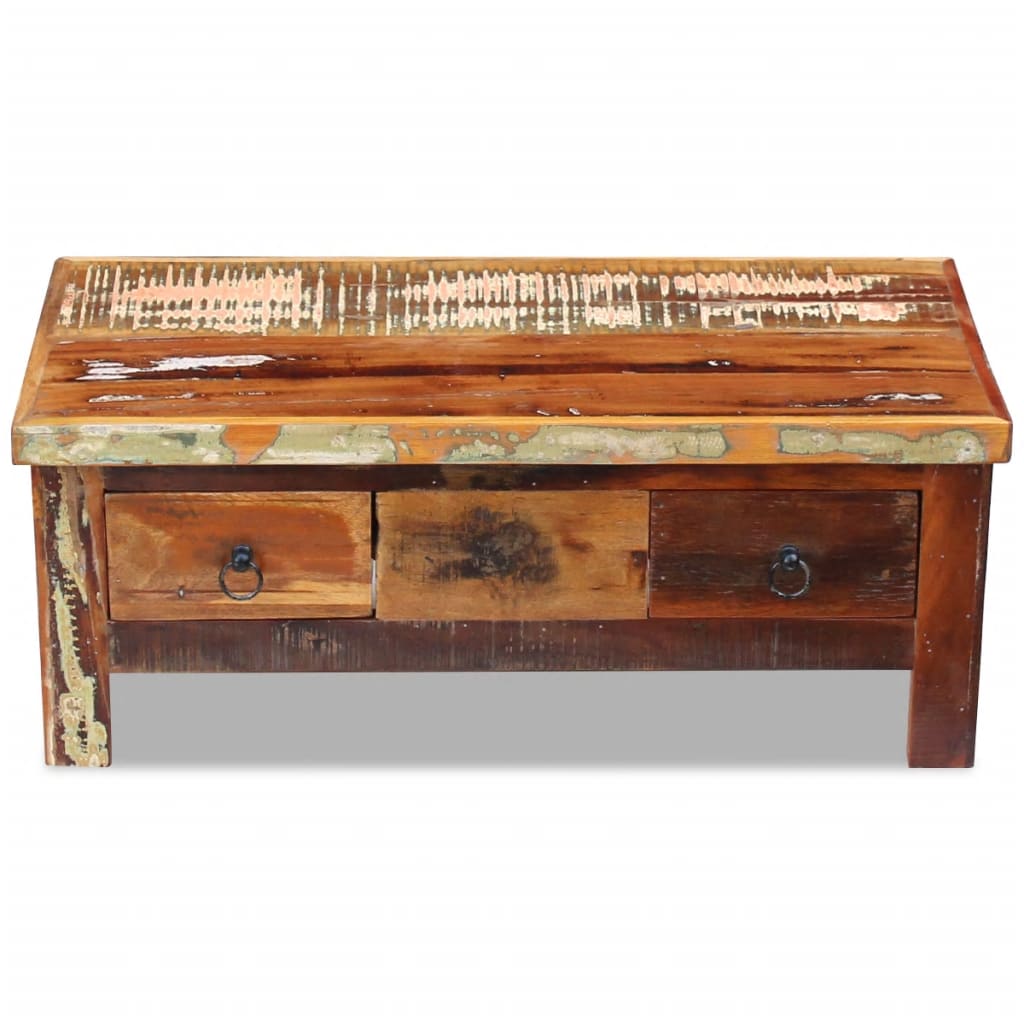 Coffee table with drawers, reclaimed wood, 90x45x35 cm