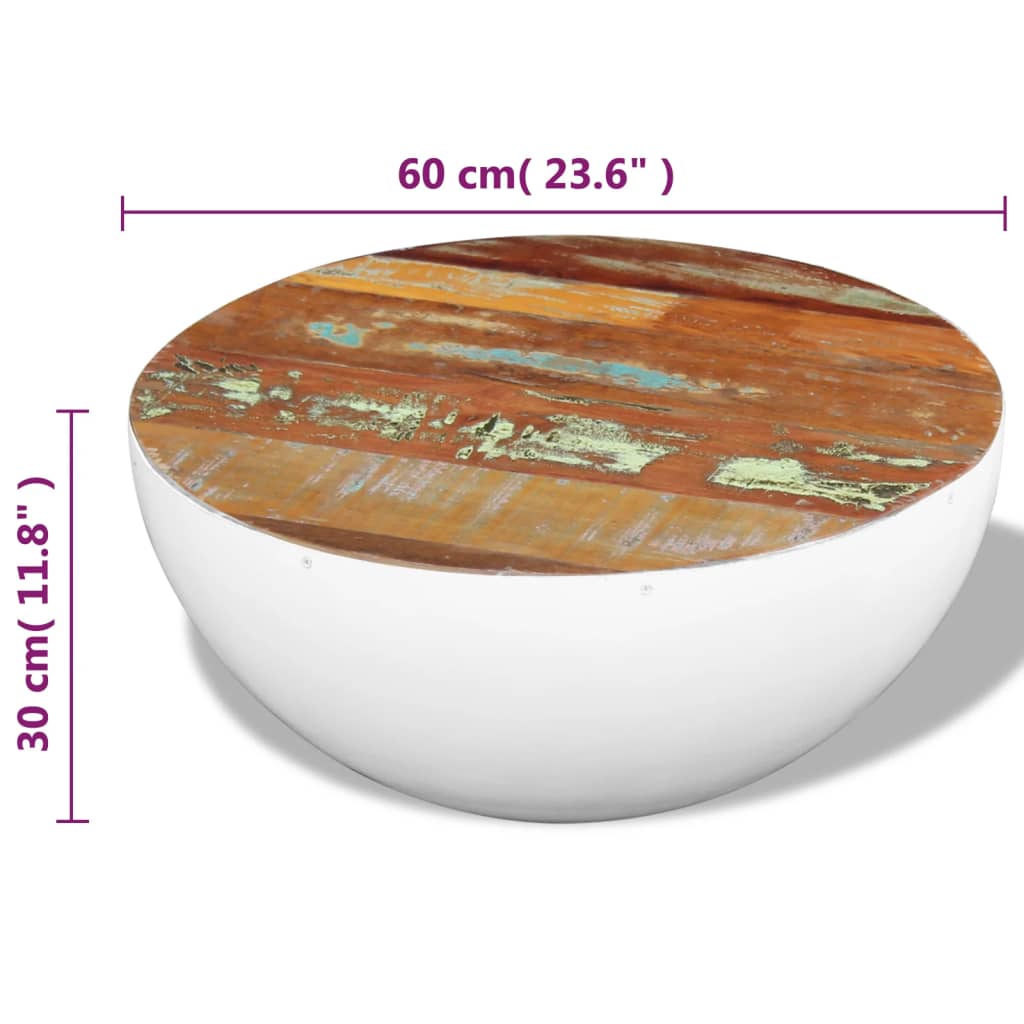 Bowl-shaped coffee table, reclaimed wood, 60x60x30 cm