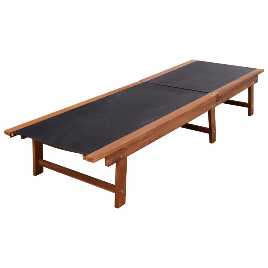 Sun loungers, 2 pcs., with table, acacia wood and textilene
