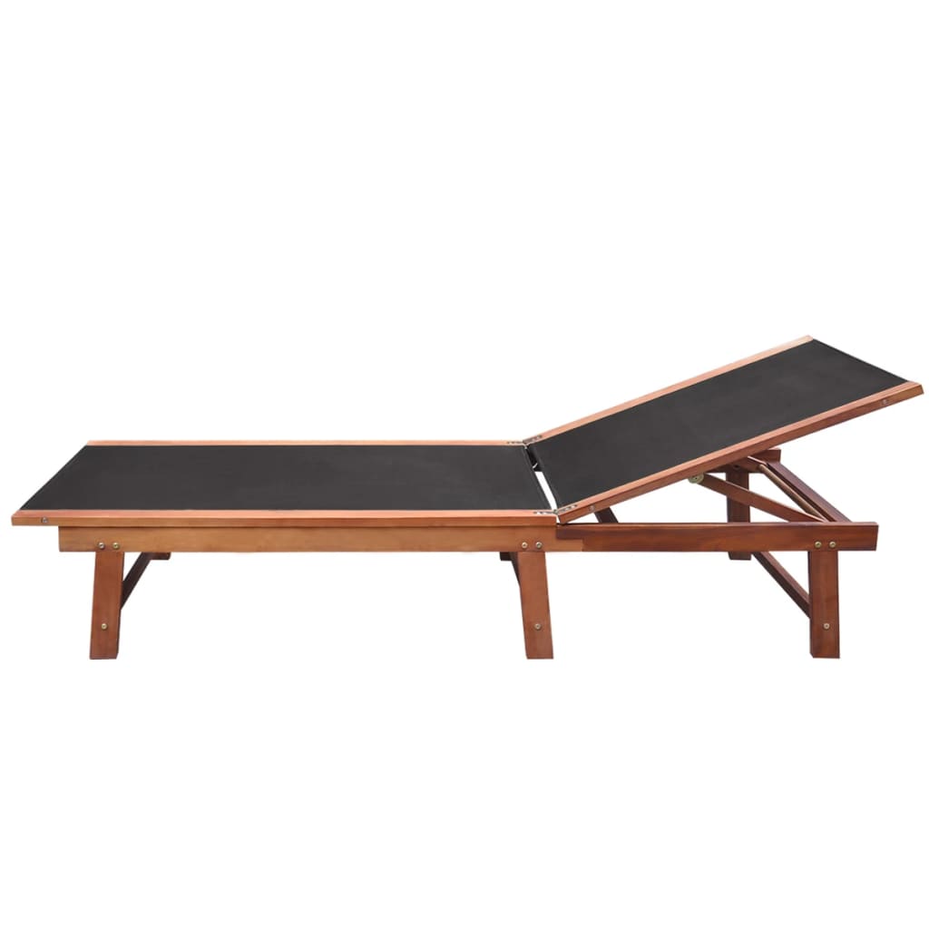 Sun loungers, 2 pcs., with table, acacia wood and textilene