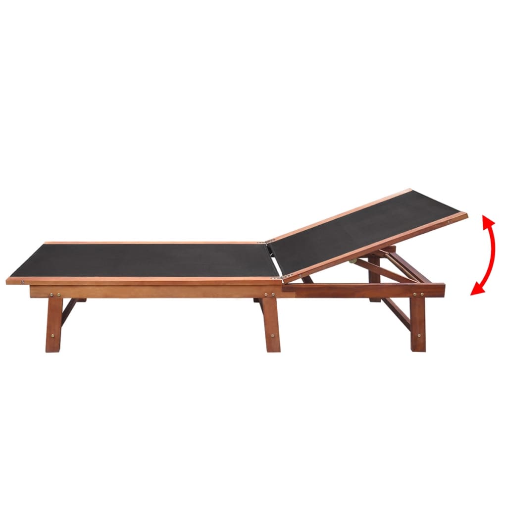 Sun loungers, 2 pcs., with table, acacia wood and textilene