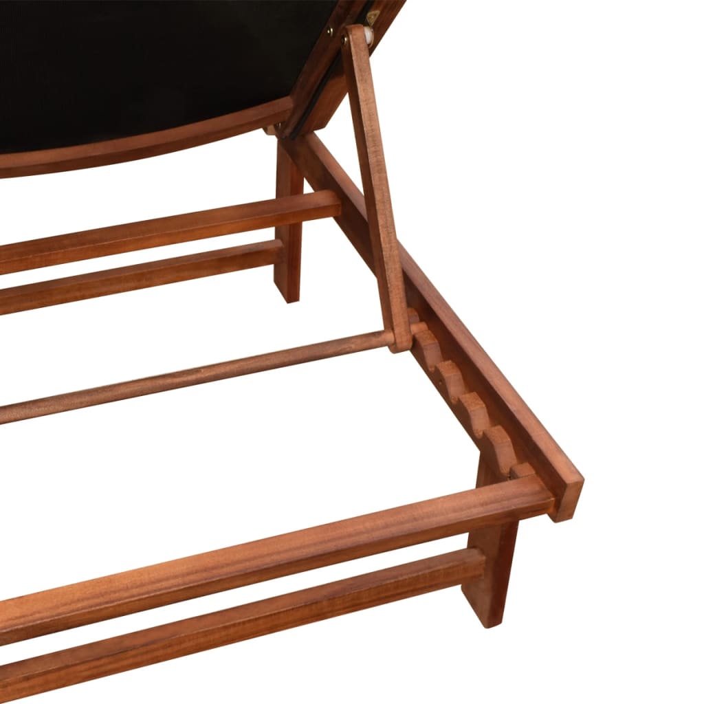 Sun loungers, 2 pcs., with table, acacia wood and textilene