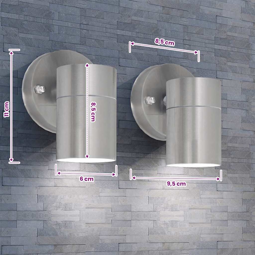 Outdoor LED wall light, 2 pcs., stainless steel, downward light