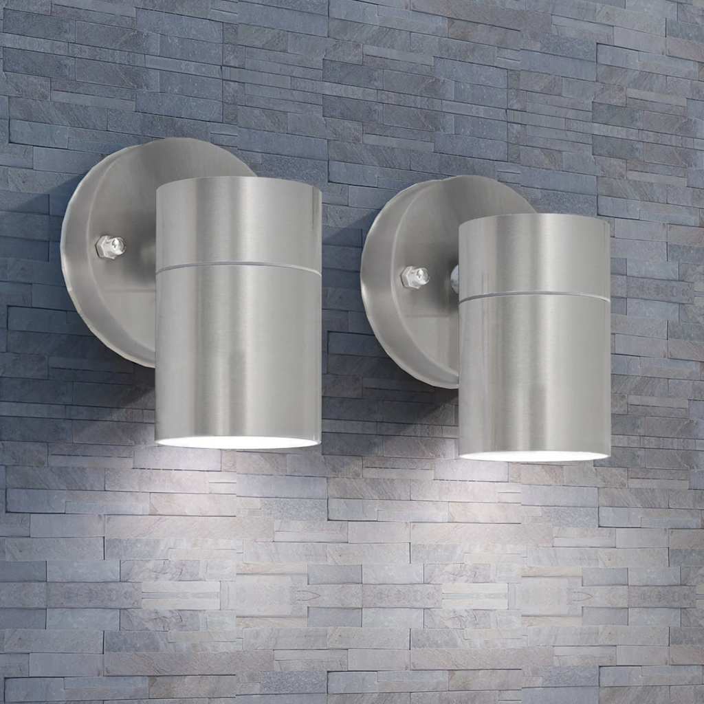 Outdoor LED wall light, 2 pcs., stainless steel, downward light