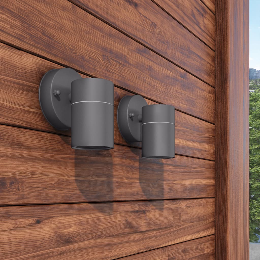 Outdoor wall lights, 2 pcs., stainless steel, downward light