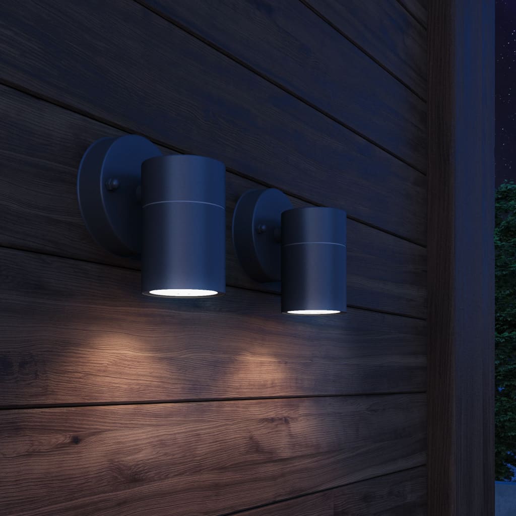 Outdoor wall lights, 2 pcs., stainless steel, downward light