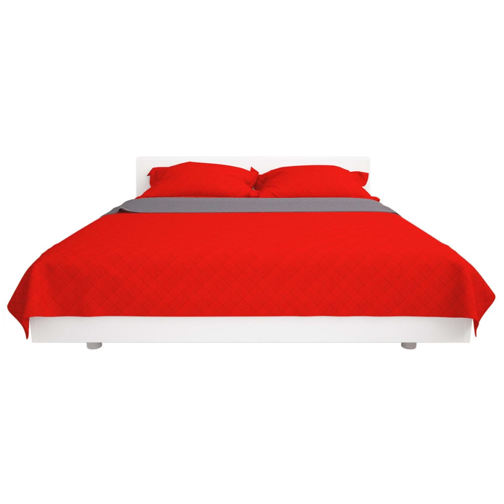131556 vidaXL Double-sided Quilted Bedspread Red and Grey 220x240 cm