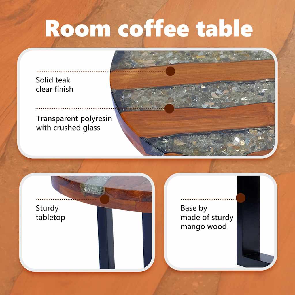Coffee table, teak and resin, 60 cm