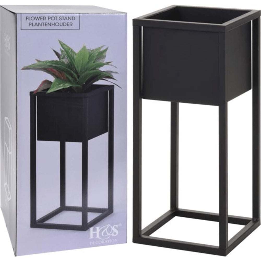 Vazonas gėlėms ant stovo, juodos spalvos, 50cm, metalas