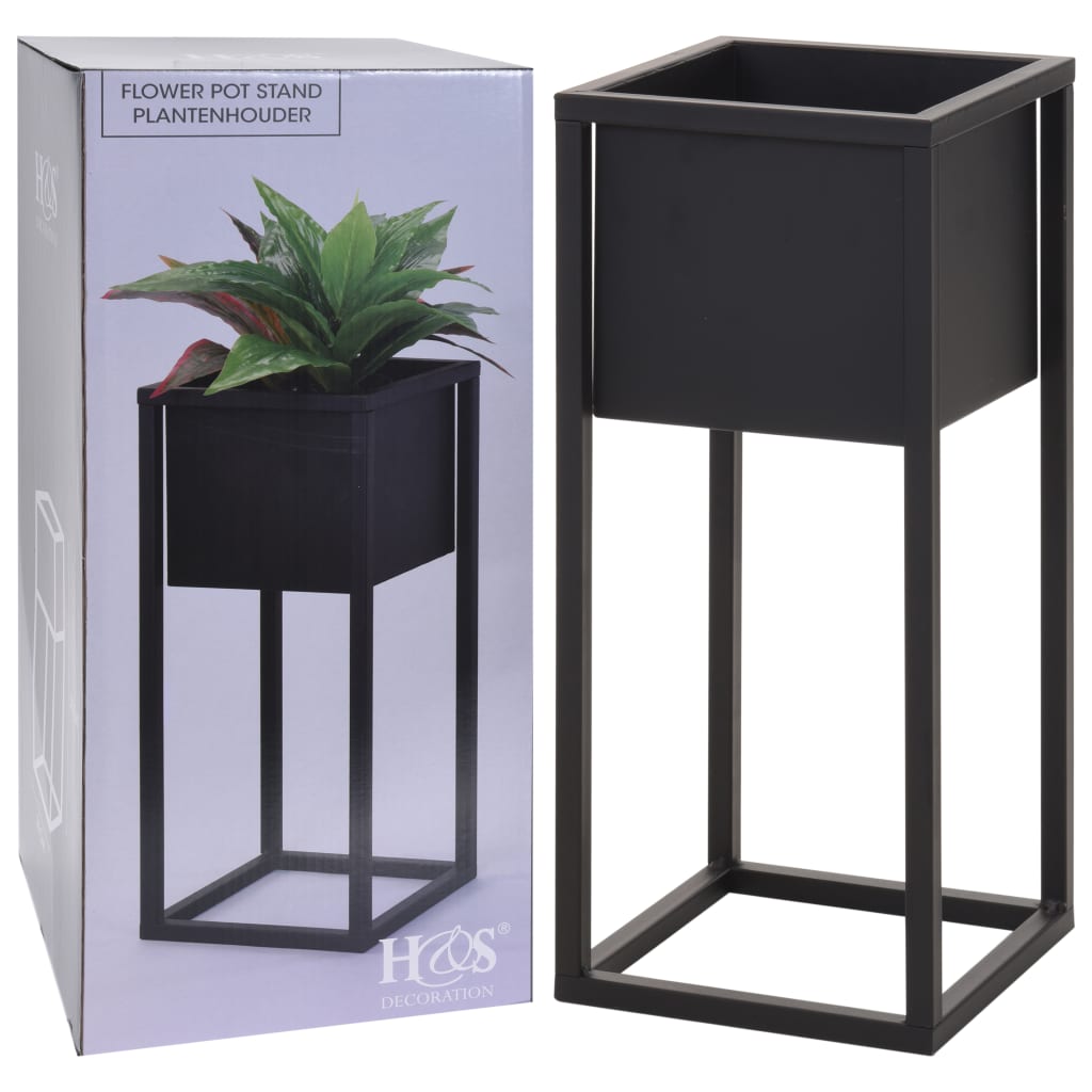 Vazonas gėlėms ant stovo, juodos spalvos, 50cm, metalas