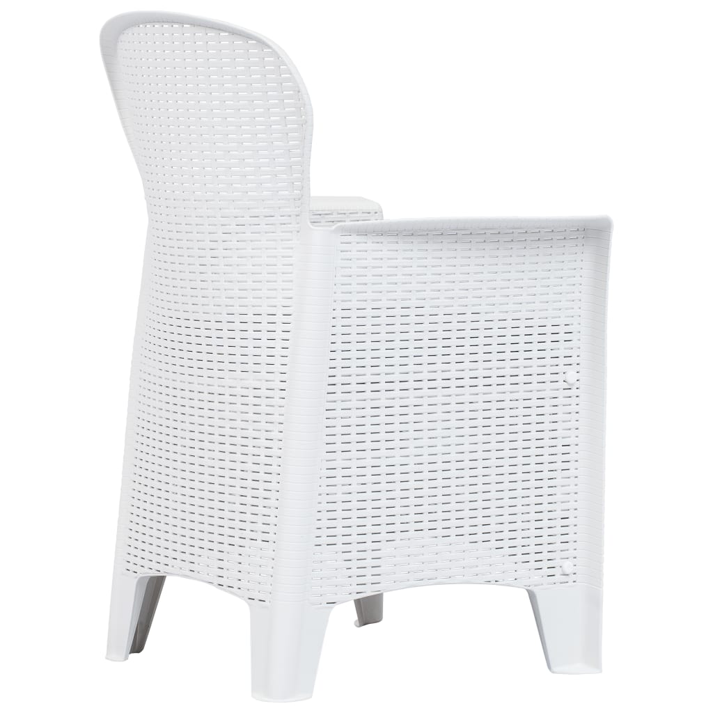 Garden chairs with cushions, 2 pcs, white, plastic, rattan imitation