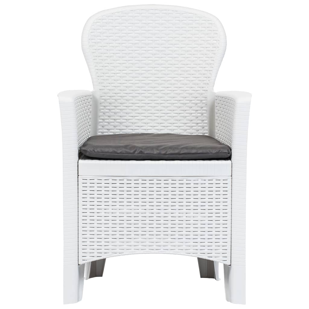 Garden chairs with cushions, 2 pcs, white, plastic, rattan imitation