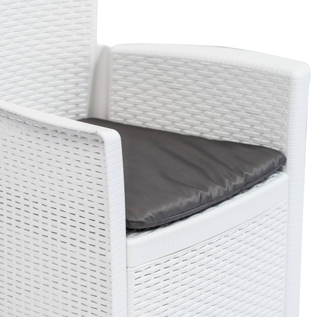 Garden chairs with cushions, 2 pcs, white, plastic, rattan imitation