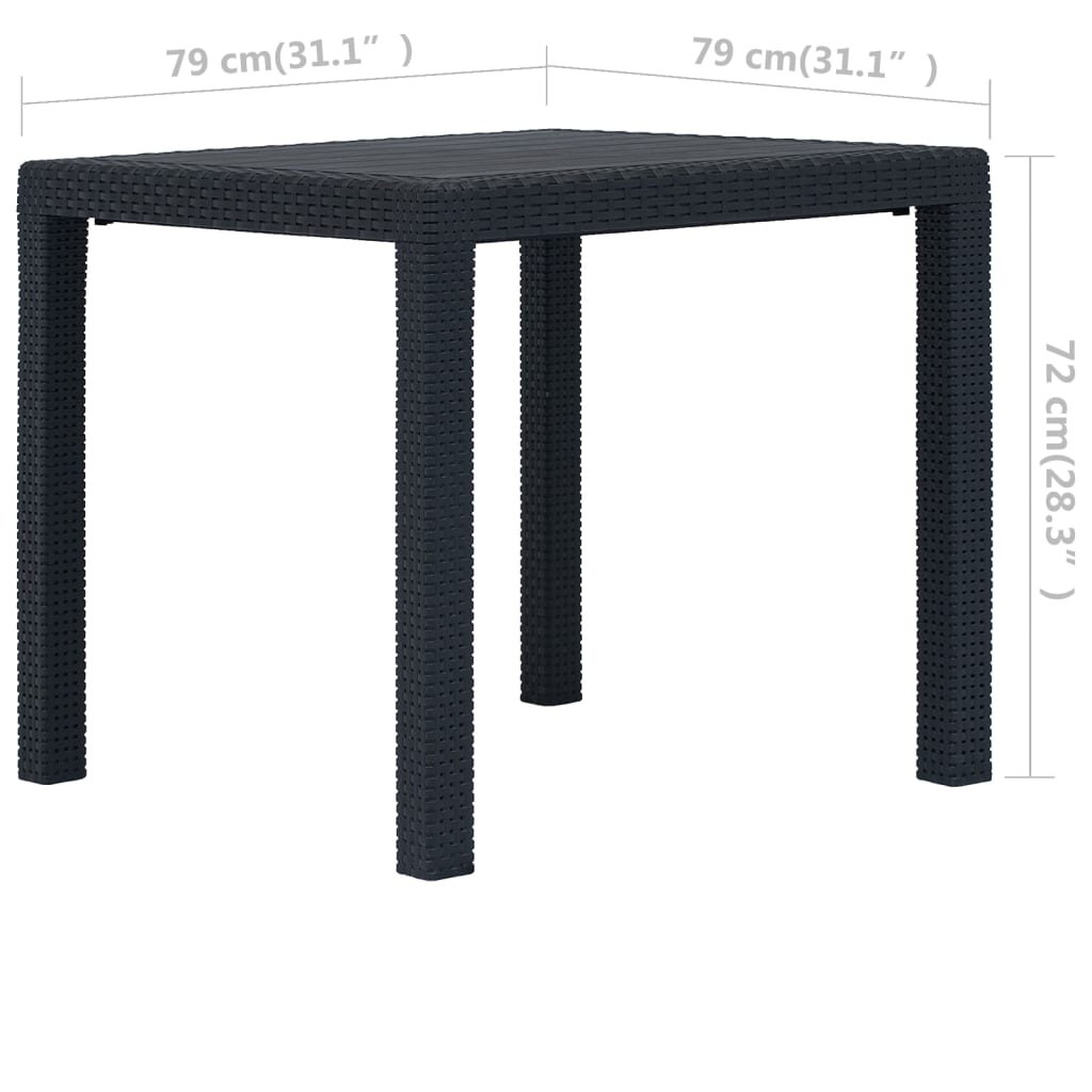Garden table, anthracite, 79x79x72 cm, plastic, rattan imitation