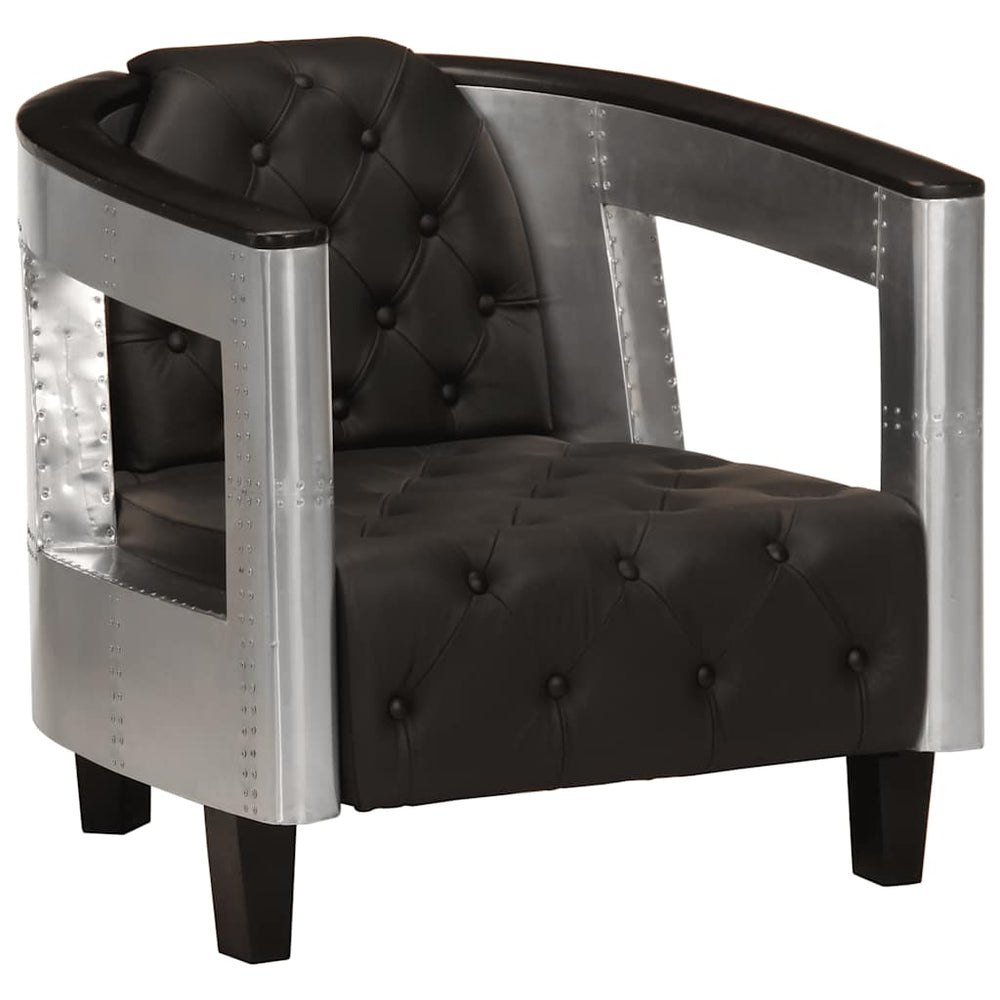 Aviator armchair, black, genuine leather
