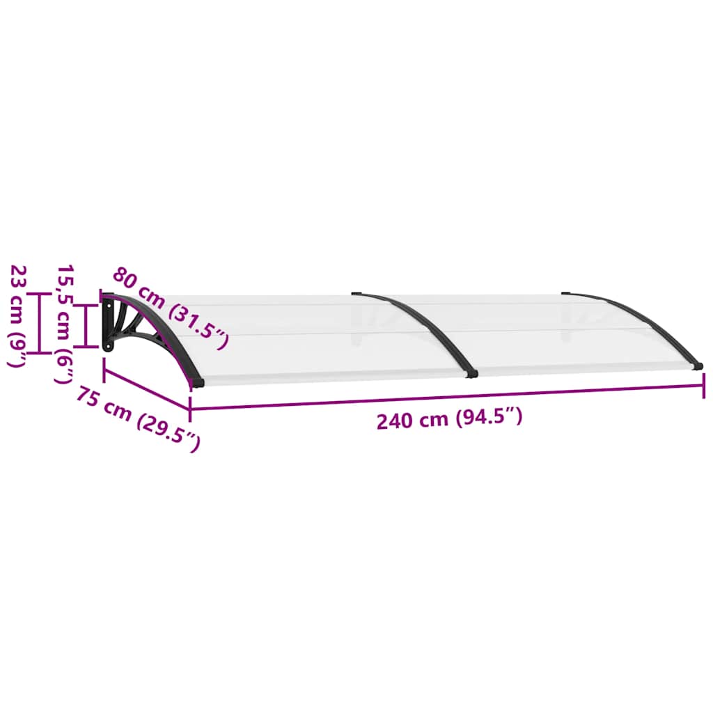Stogelis durims, juodos ir permatomos spalvos, 240x75cm, PC