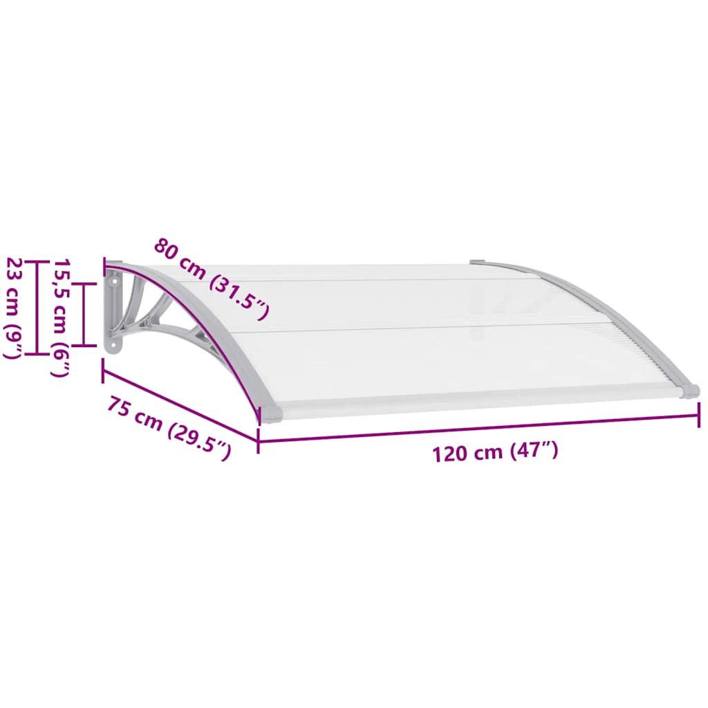 Canopy for doors, grey and transparent, 120x75cm, PC