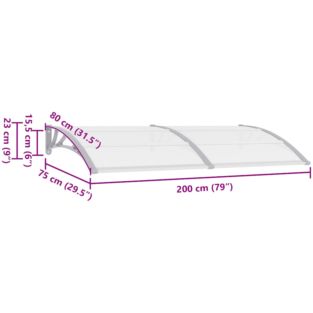 Awning for doors, grey and transparent, 200x75cm, PC