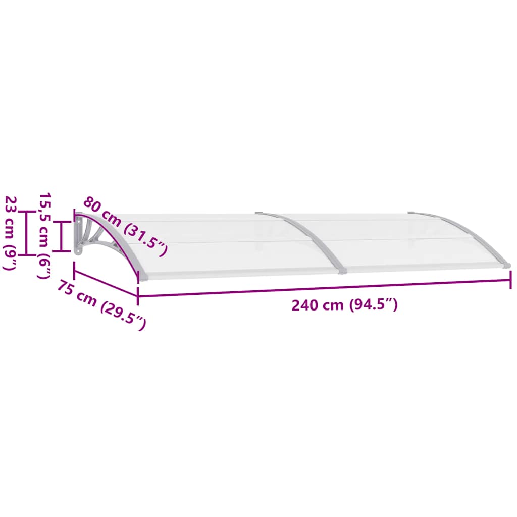 Door canopy, grey and transparent, 240x75cm, PC