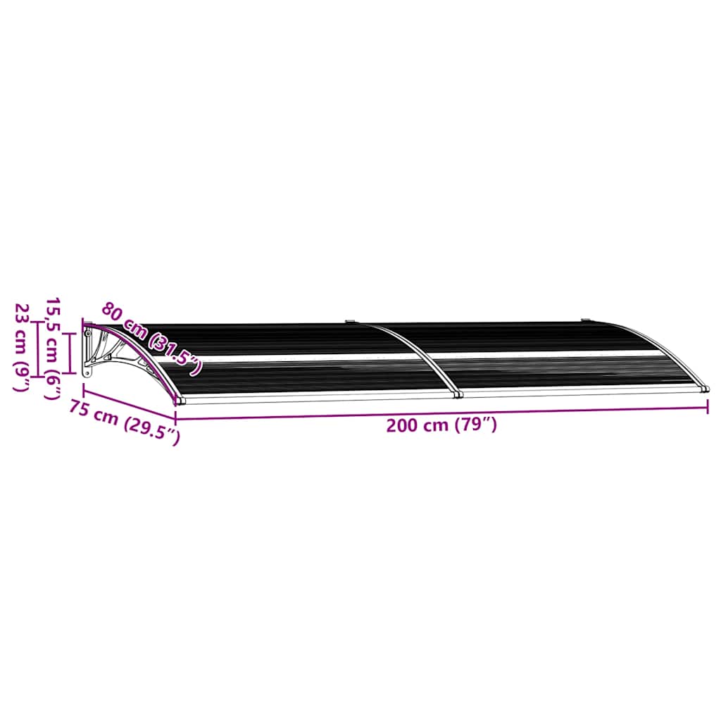 Door canopy, black, 200x75cm, PC