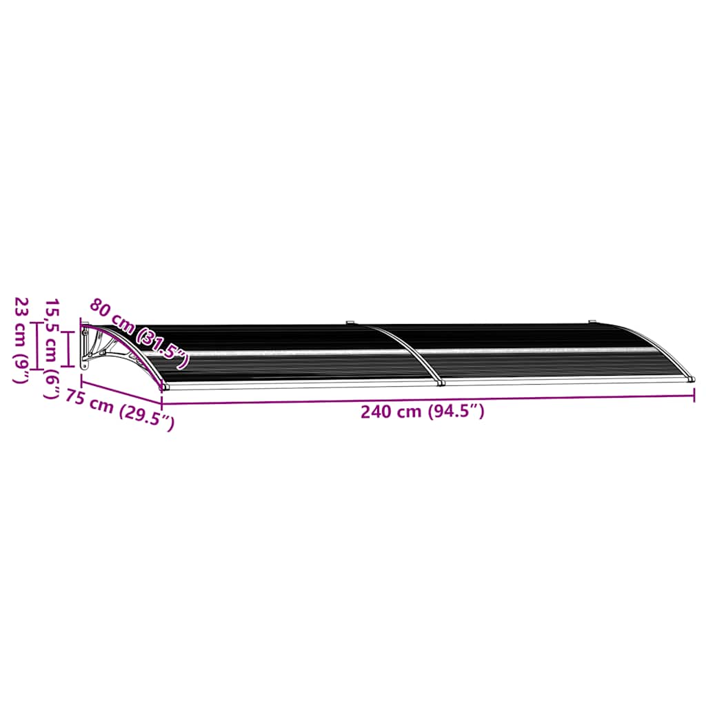 Door canopy, black, 240x75cm, PC