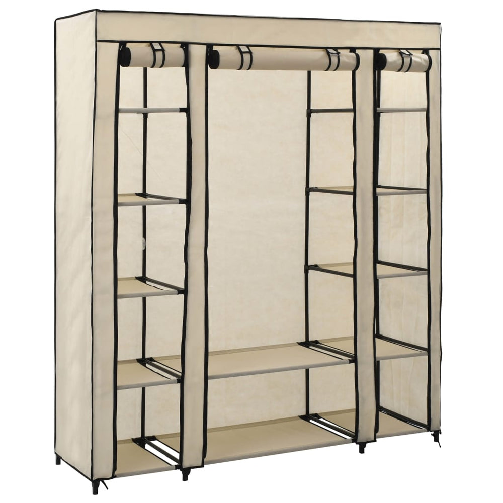Wardrobe with compartments and rod, cream, 150x45x176cm, fabric.